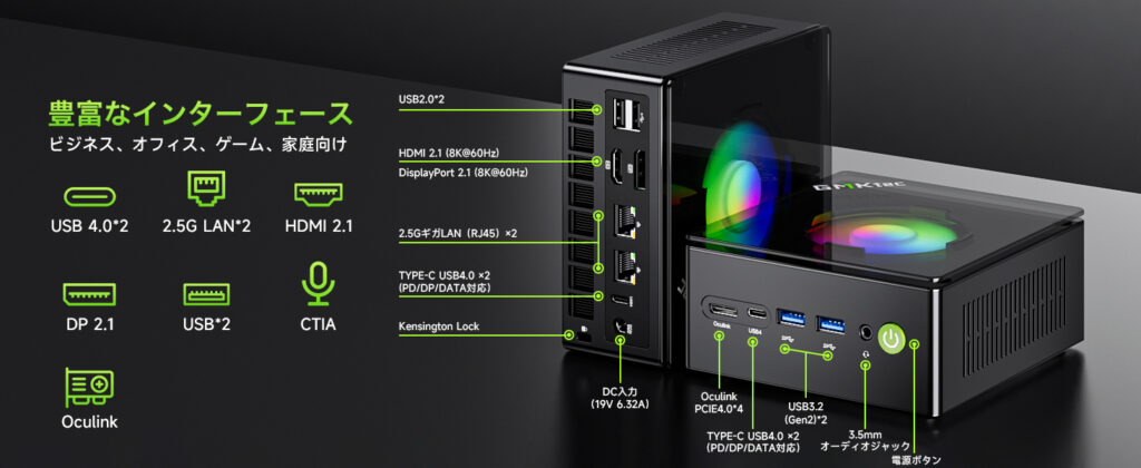 USB4、HDMI 2.1、DisplayPort 2.1ポート