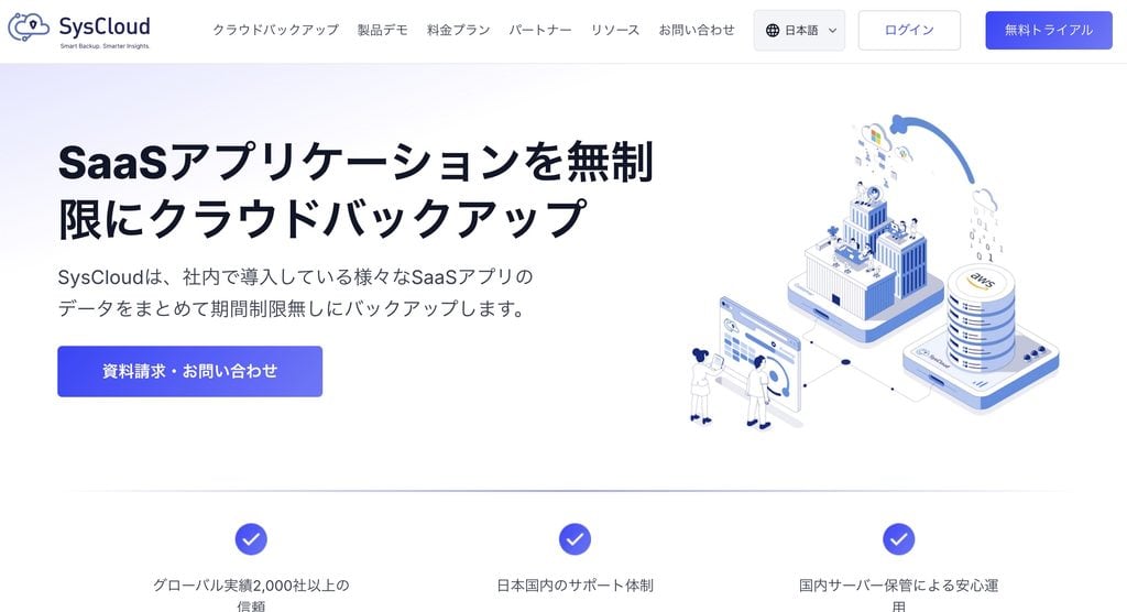 SysCloud公式ページ画面